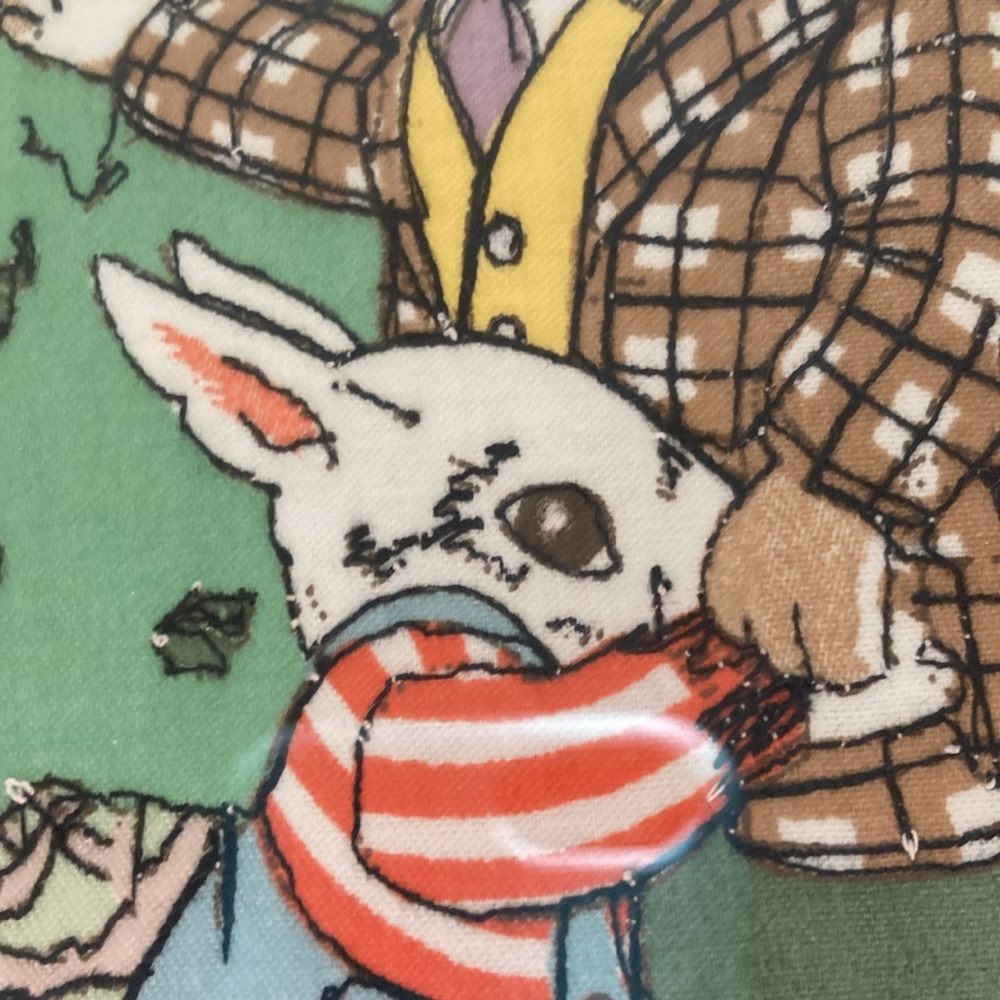 Vintage Framed Cyrus Clark stitched screen print rabbit garden scene - Picture 14 of 15